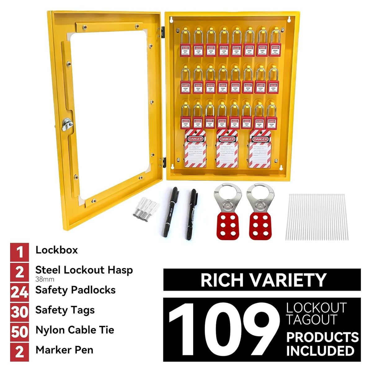 BULANGD Lockout Tagout Station Loto Kit 138 Pieces Steel Lockout Hasp Safety Padlocks Nylon Cable Tie Safety Tags Tools for Industrial