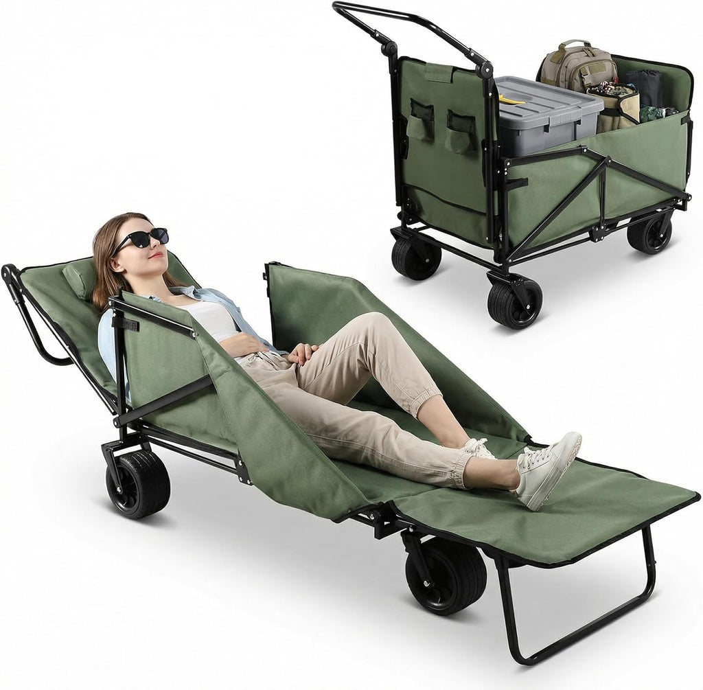 2 in 1 Heavy Duty Foldable Collapsible Wagon Cart 440LBS Capacity with All Terrain Wheels Multifunctional Utility Cart for Sports Garden and Camping