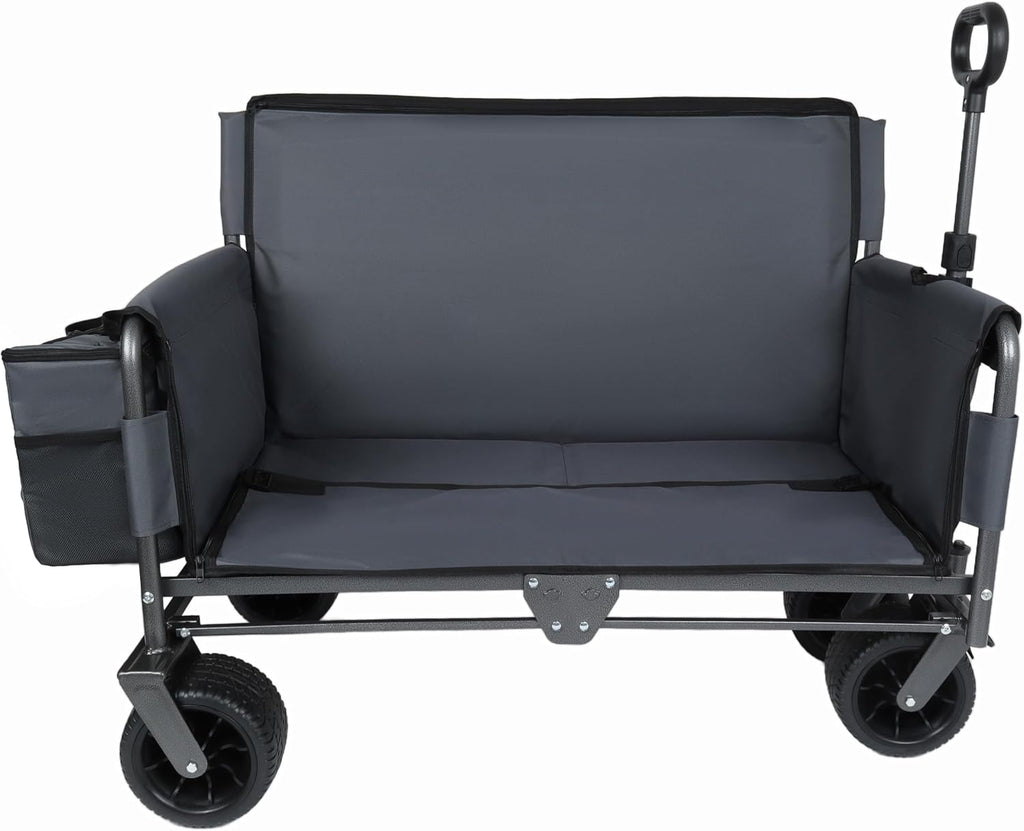3 in 1 Folding Wagon Cart with Bench Seat Storage Patent Protection Includes 1 ice Pack, 500lbs Heavy Duty Utility Wagon, 180L Capacity All Terrain Wheels for Camping, Beach, Sports, Garden, Gray