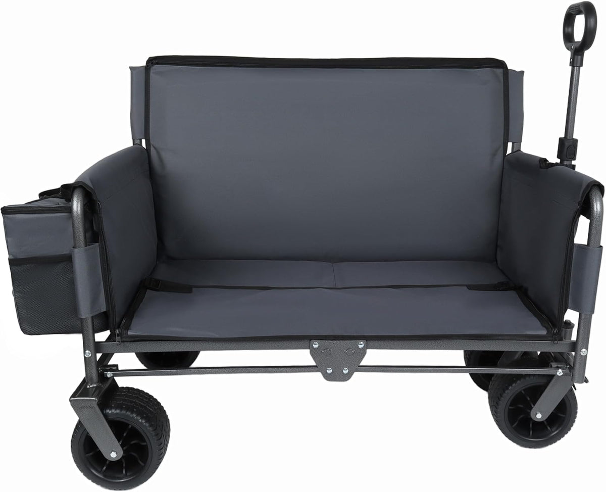 3 in 1 Folding Wagon Cart with Bench Seat Storage Patent Protection Includes 1 ice Pack, 500lbs Heavy Duty Utility Wagon, 180L Capacity All Terrain Wheels for Camping, Beach, Sports, Garden, Gray