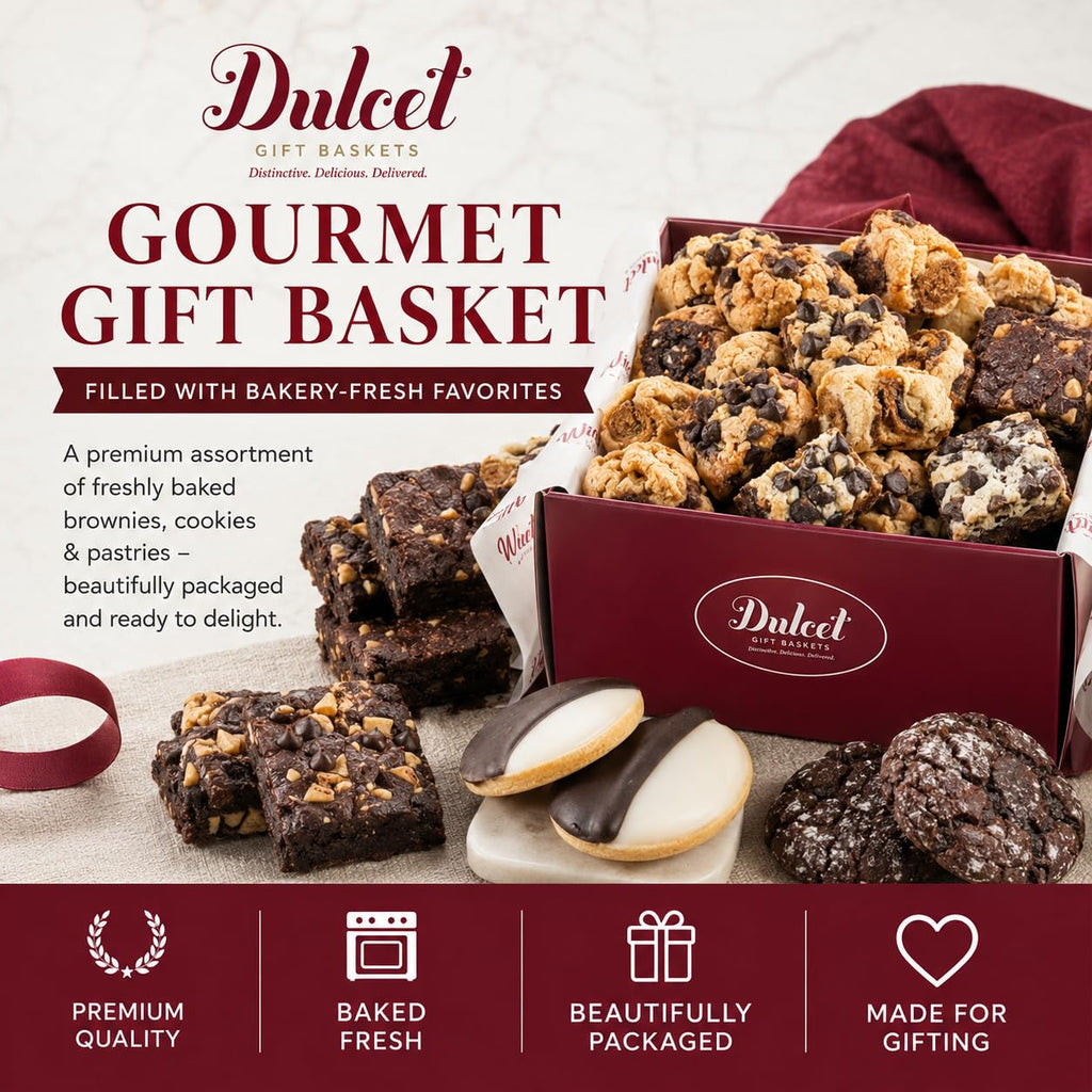 Dulcet Thank You & Congratulations Gift Basket – Gourmet Food Gift Basket with Fresh Brownies, Cookies & Pastries – Appreciation Gifts for Teachers, Students, Employees, Co-Workers, Friends & Family
