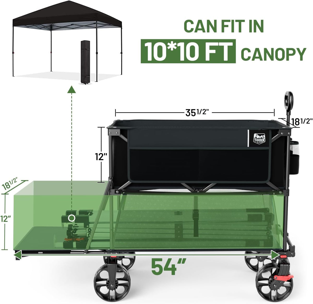 TIMBER RIDGE 400L Large Capacity Folding Double Decker Wagon with Brakes, 54' Extra Long Extender Wagon Cart, 450lbs Heavy Duty Collapsible Cart, All-Terrain Big Wheels for Camping, Sports, Shopping