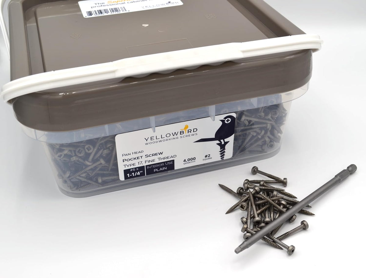 Yellowbird #6 x 1-1/4 Pan Head - Square Plain Lube - Fine Thread - Type 17 Pocket Screw - Bit Included - 4000 Ct.