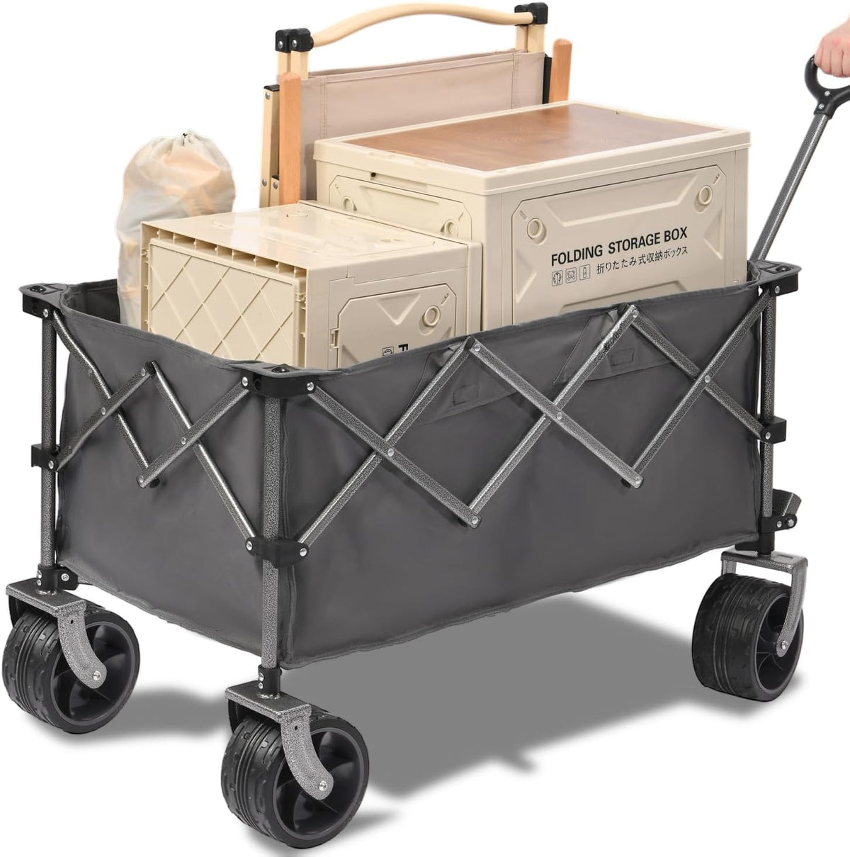 Portable 400L Collapsible Wagon Grey Large Capacity Camping, Sports, Garden, Baseball Versatile Utility
