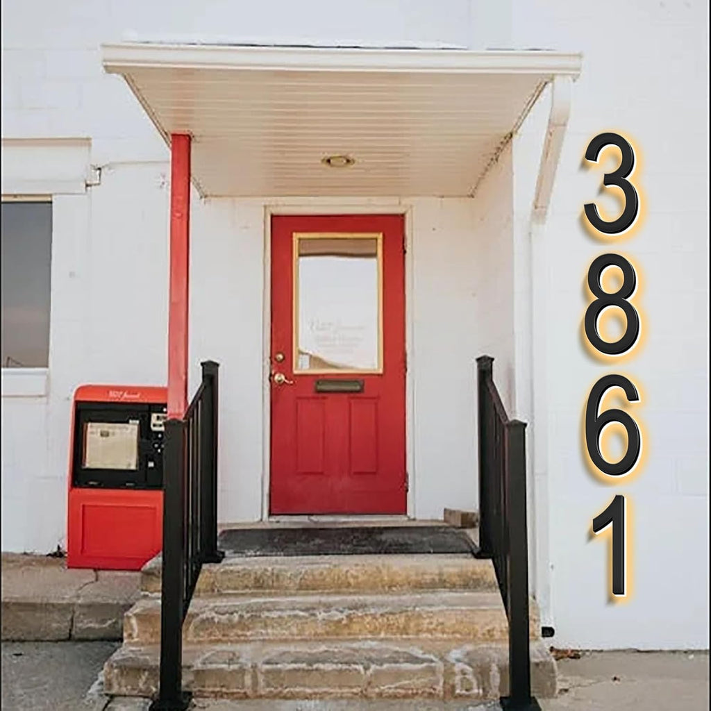 Backlit Illuminated LED House Numbers, Matte Black, Address Signs Lighted Plaque Glow At Night, Outdoor/Indoor, Modern, Low-Voltage, Weatherproof, Easy To Install,8 Inch,Three Character