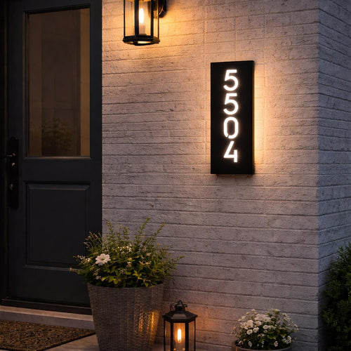 12V LED House Numbers for House Street Backlit,Personalised Illuminated Modern House Numbers Address Sign Plaque Lighted with LED (Warm Light)