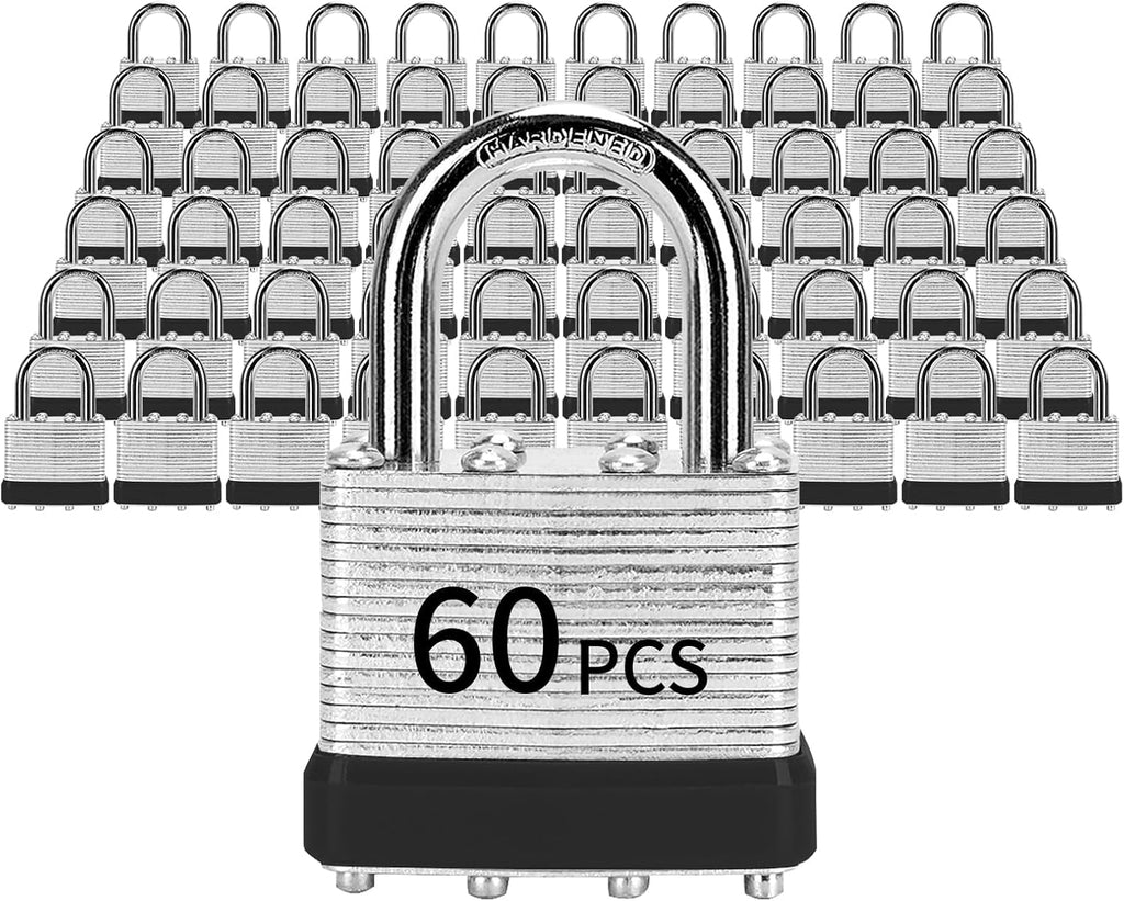 Padlocks with Same Key, LQYN 60 Pcs Laminated Keyed Padlock (1-9/16', 40mm), Keyed Alike Locks, Normal Shackle, for Storage Locker, Hasp Latch, Toolbox, Sheds