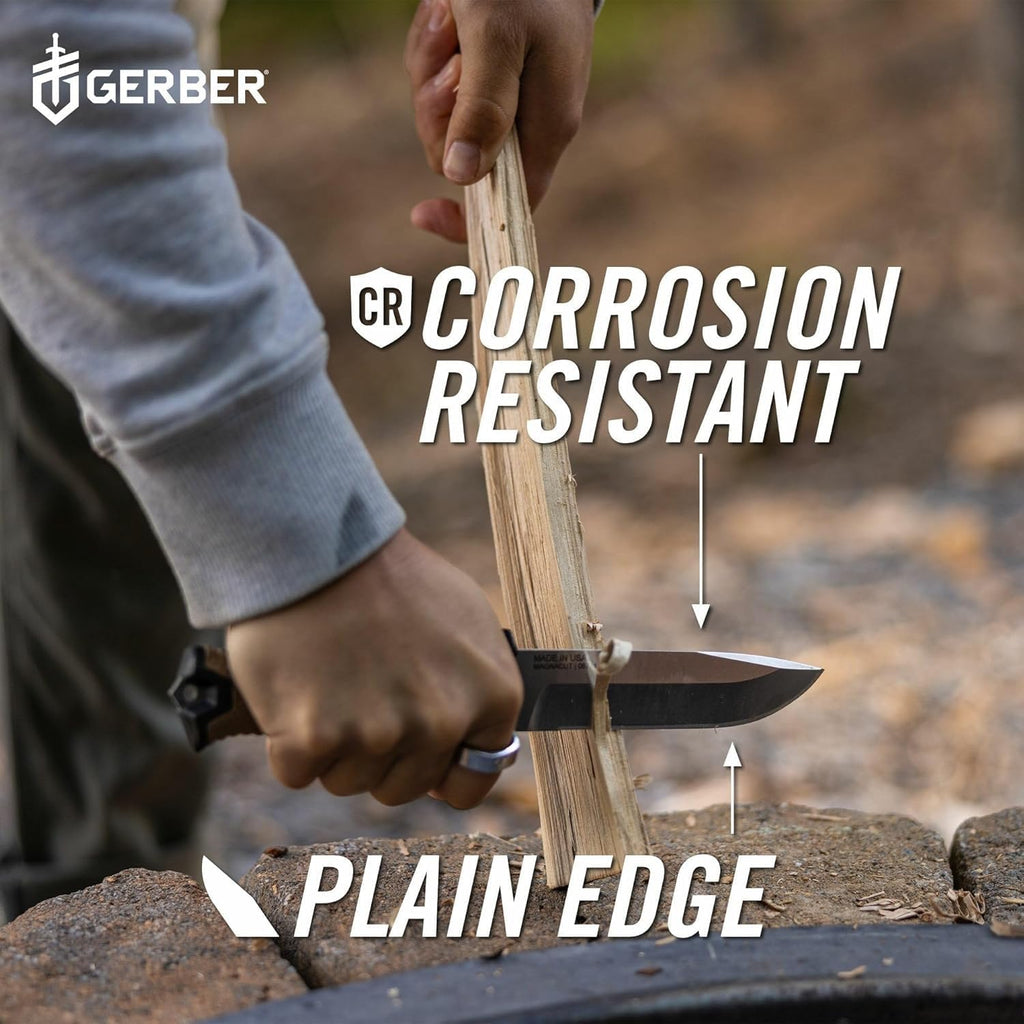 Gerber Gear StrongArm Magnacut - Fixed Blade Survival Tactical Knife for Camping, Outdoor, Hunting - Ergonomic Utility Tool with Sheath - Made in USA - Coyote Brown, Plain Edge