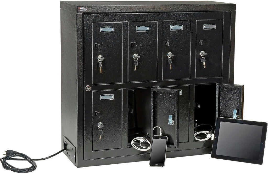 Global Industrial 8 Door Tablet & Cell Phone Charging Locker, Keyed Lock & Hasp and Master Door Open