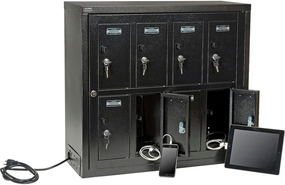 Global Industrial 8 Door Tablet & Cell Phone Charging Locker, Keyed Lock & Hasp and Master Door Open