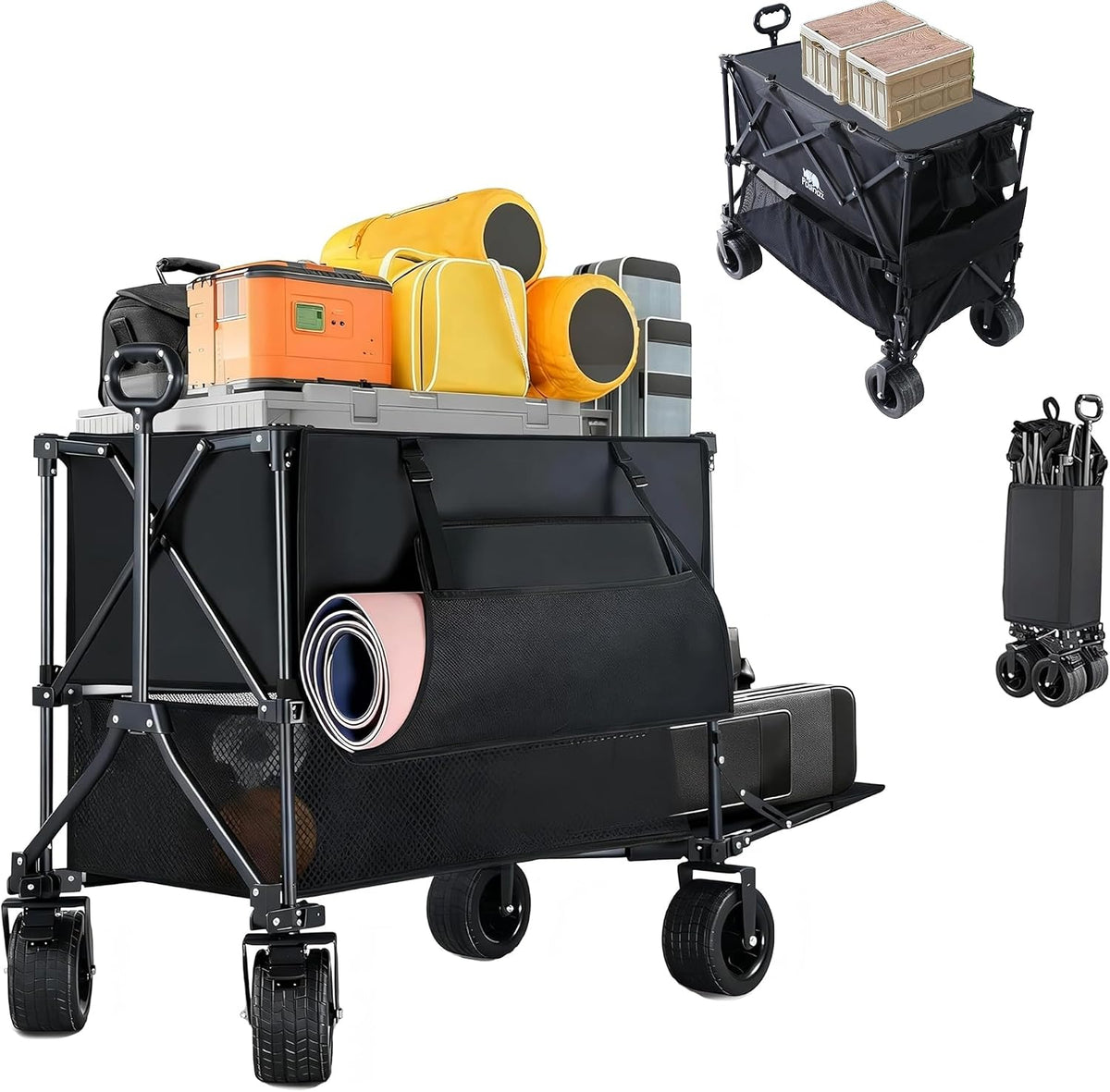 700lb Double Decker Wagon Collapsible Cart Foldable Heavy Duty Wagon Collapsible，400L,54' Extended Foldable Cart with Wheels for Camping Fishing & Outdoor Use, Beach cart，