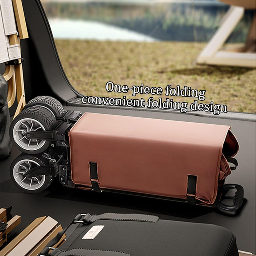 Coffee Color Garden Carts,Collapsible Wagon,Sports Outdoor Utility Wagon Folding Garden Wagon Foldable Table Board Foldable Yard Car Off-Road Wheels with Brakes Camping Cart