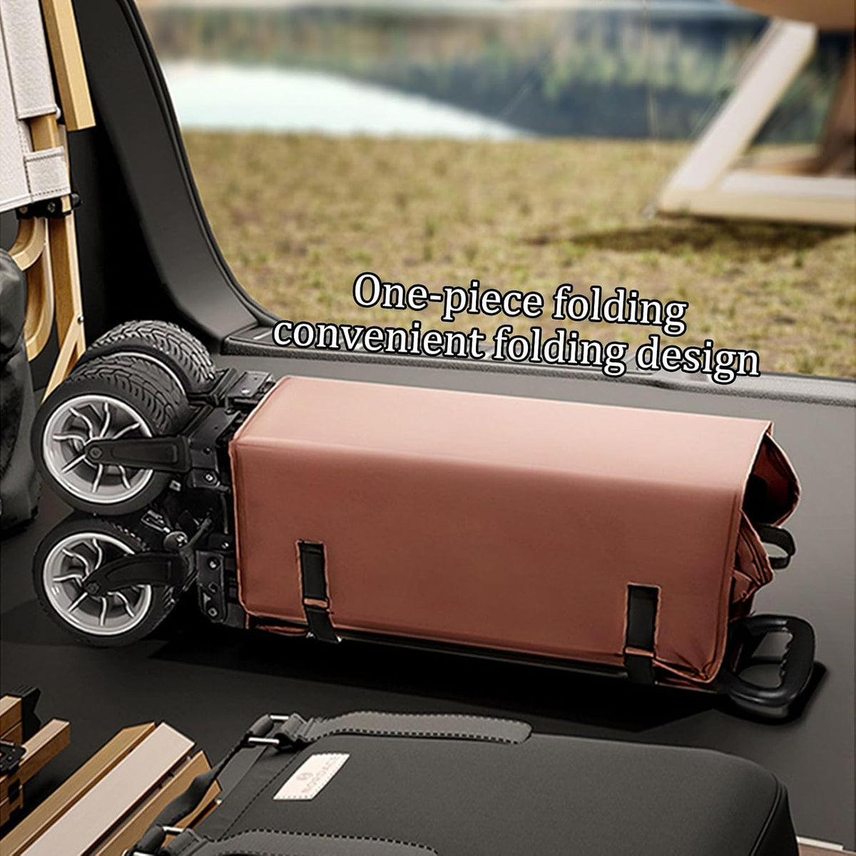 Coffee Color Garden Carts,Collapsible Wagon,Sports Outdoor Utility Wagon Folding Garden Wagon Foldable Table Board Foldable Yard Car Off-Road Wheels with Brakes Camping Cart