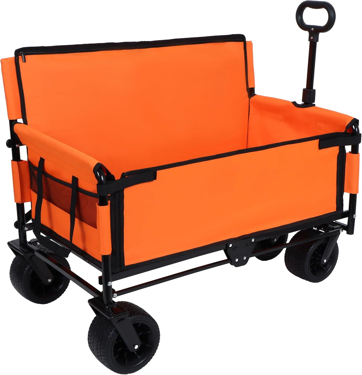 3-in-1 Heavy-Duty Convertible Folding Wagon Cart with Bench Seat & Storage – 500lb Capacity, 180L All-Terrain Wagon for Camping, Beach, Sports, & Garden – 360° Swivel Wheels (Orange)