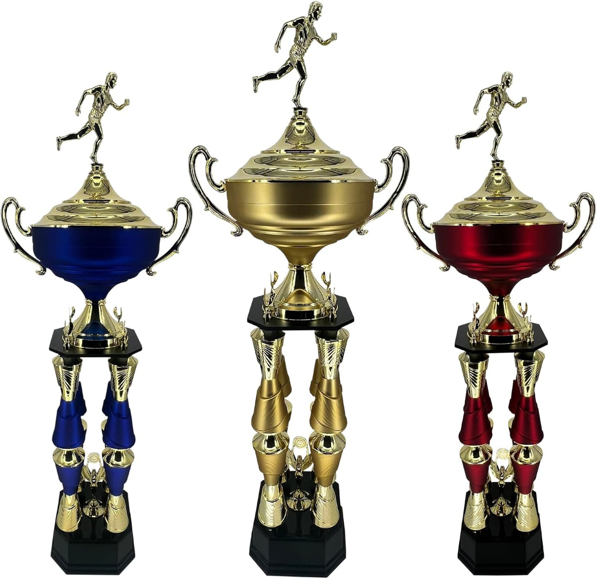 Express Medals Various Sport Giant 54 Inch Tall 19 Inch Wide 4 Post Column Gold Red or Blue Trophy Cup Award Includes Attached Plate with up to 5 Lines of Your Custom Engraved Text. Weighs 11 lbs.