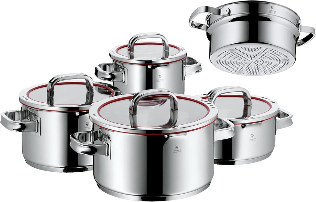 WMF 760056380 Function 4 Cookware Set with Steamer Insert, Stainless Steel, Transparent, 20 cm, 5 Units