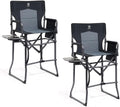 EVER ADVANCED 2 Piece Portable 30.7' Seat Height Tall Folding Camping Chair Directors Chair High with Side Table for Makeup Artist, Sports Event, Craft Show, Supports 350LBS