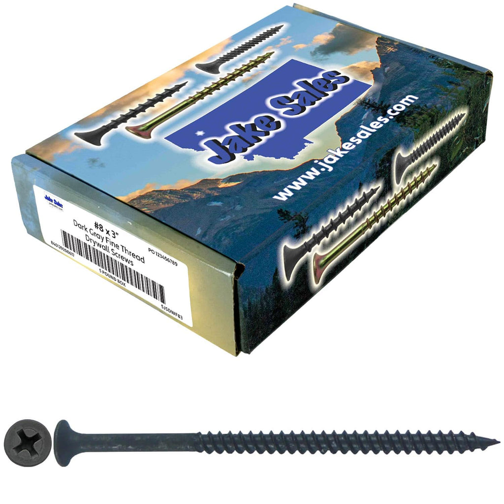 #8 x 3 Gray Phosphate - FINE Thread Drywall, Gypsum Board, Sheet Rock, Plasterboard Screws. CASE Qty 9 Boxes - 4,275 Screws