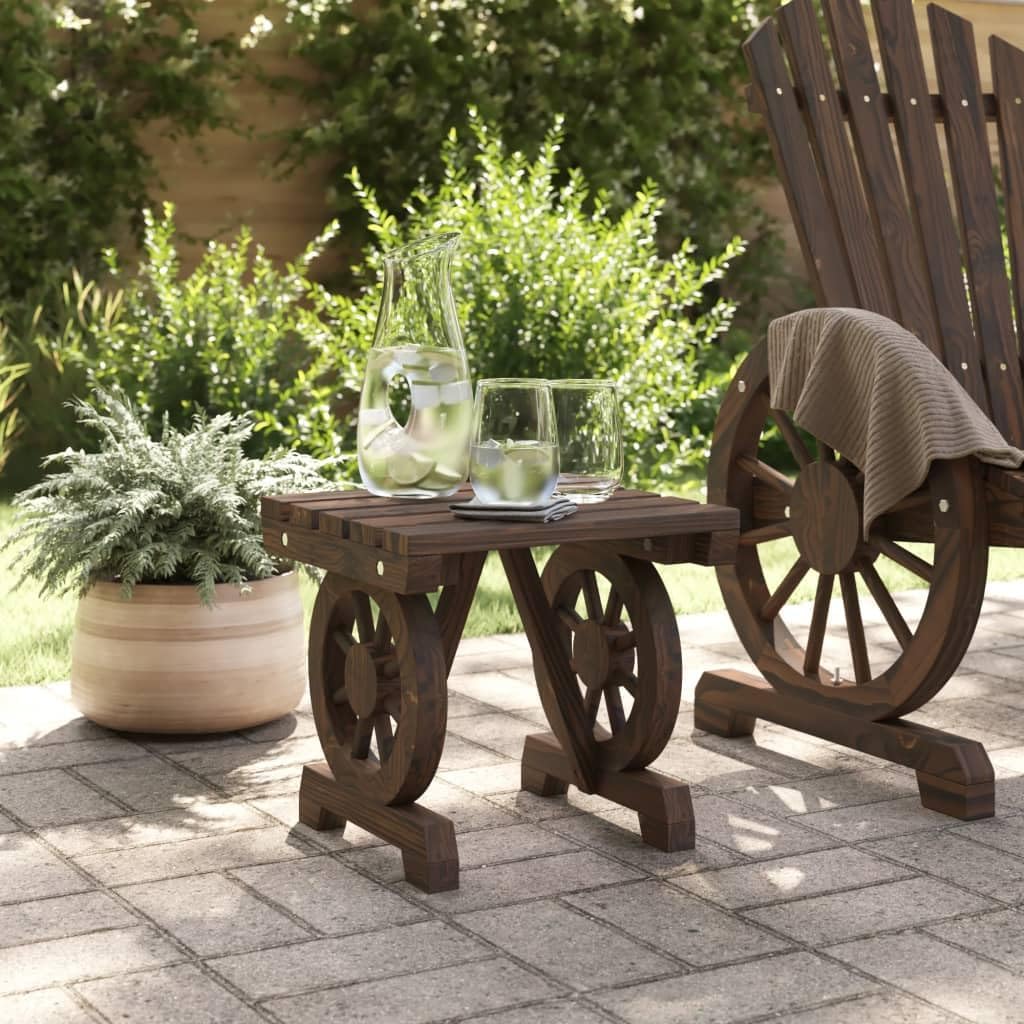 Solid Wood Ottoman Footstool 15.7x14.4x15.2 Inch with Wagon Wheel Design for Outdoor Patio Garden Furniture