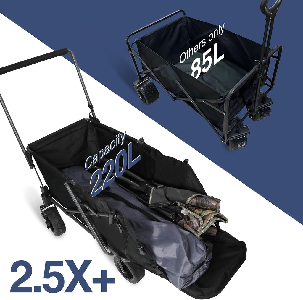 REDCAMP Collapsible Beach Wagon Dog Stroller with Tailgate, 330lbs Heavy Duty Folding Utility Beach Cart with All-Terrain Wheels for Sand Camping Sports Shopping, Black