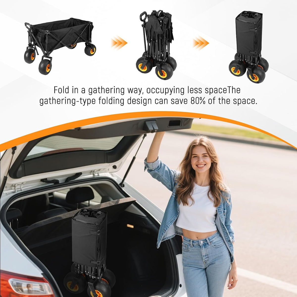 Outdoor Wagon with Inflatable All-Terrain Big Wheels,220 LBS Heavy Duty Folding Beach Wagon with Extra Long Extender,Grocery Cart with Cup Holders and Pocket for Groceries, Garden & Camping