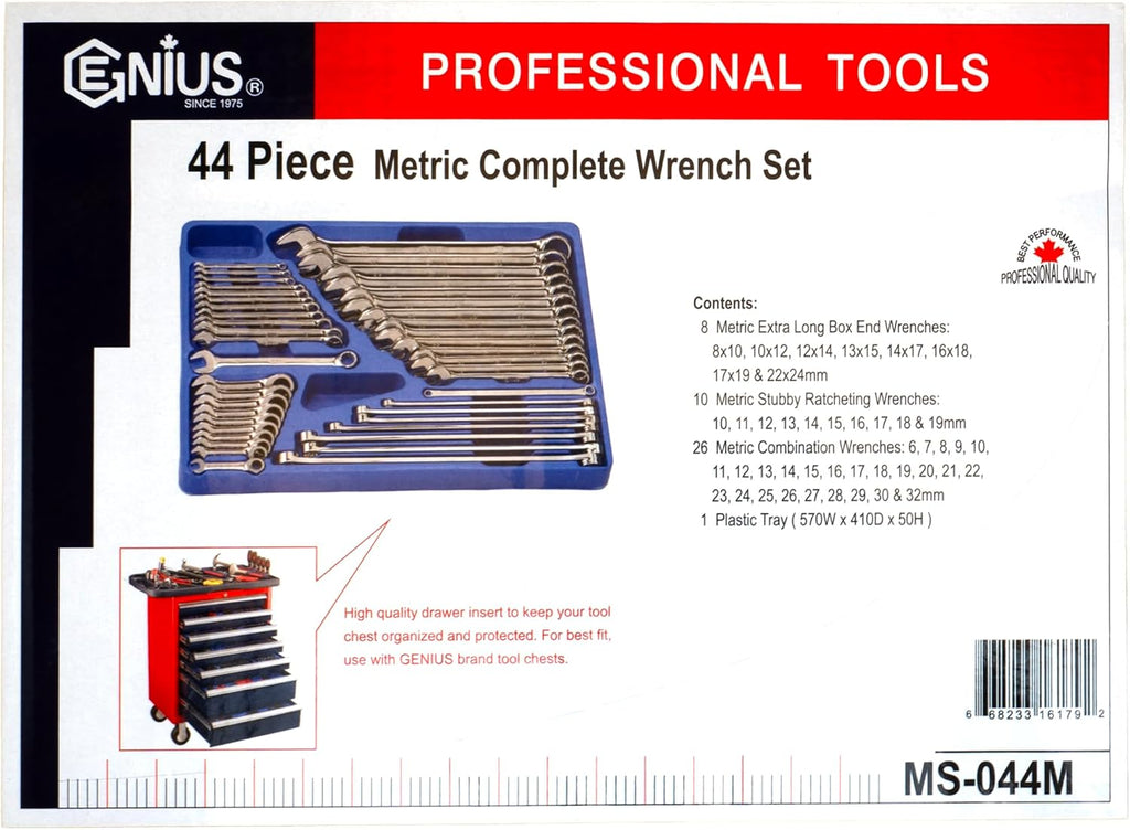 GENIUS TOOLS 44PC Metric Complete Wrench Set - MS-044M