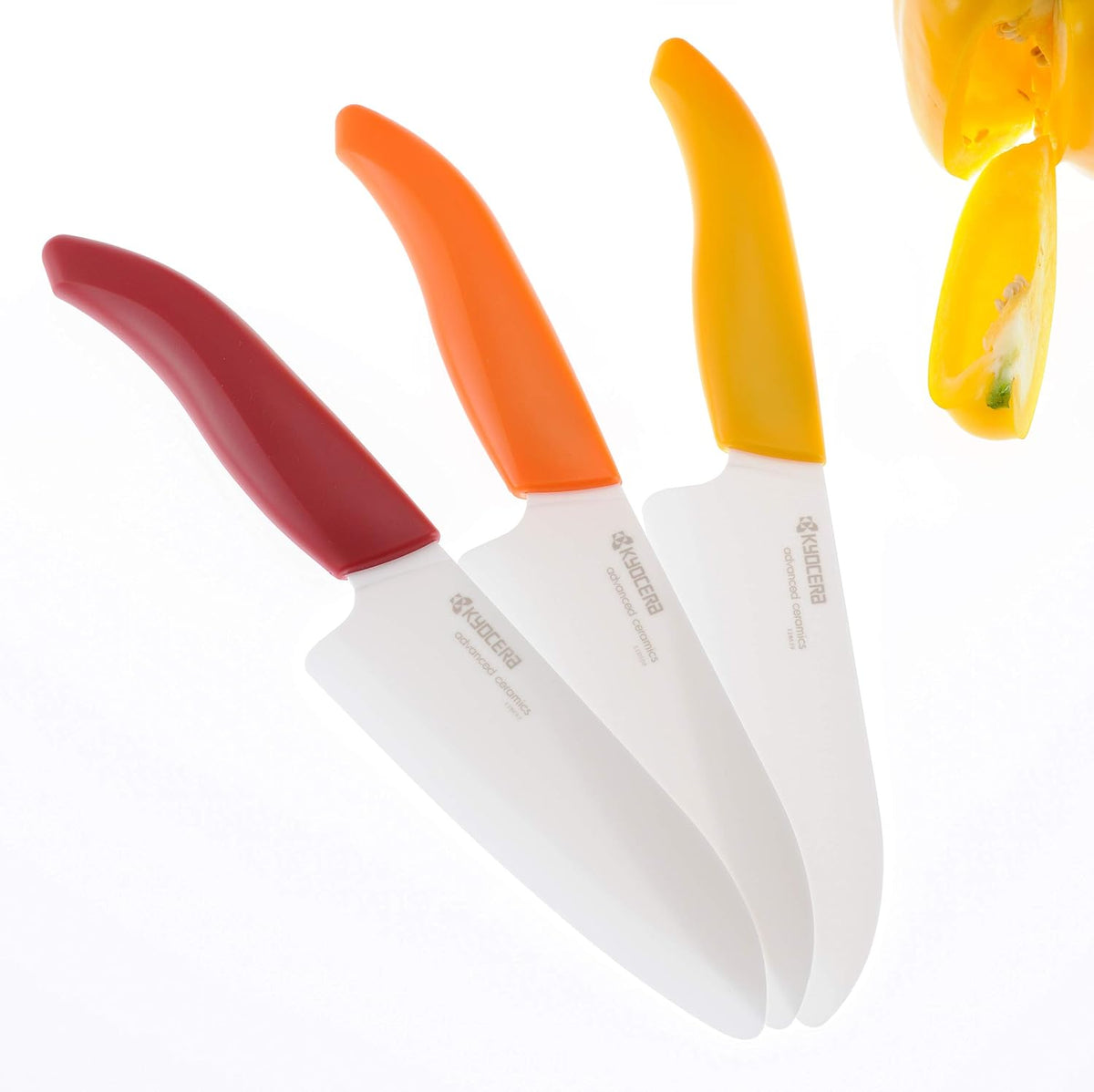 Kyocera FK-3PC-WHOR 3Piece Advanced ceramic Revolution Series Knife Set, Blade Sizes: 5.5', 4.5', 3', Orange