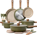 CAROTE 21pcs Ceramic Cookware Set Nonstick Pots and Pans set, Induction Cookware Set Kitchen Cooking Sets, Pot and Pan Non Stick w/Frying pan (PFOS, PFOA Free), Green