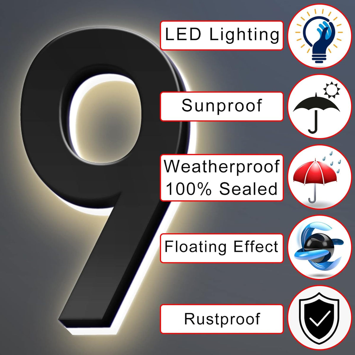 Backlit Illuminated LED House Numbers, Matte Black, Address Signs Lighted Plaque, Outdoor/Indoor, Modern, Weatherproof And Corrosion Resistant, Day & Night,20 Inch/50cm,4