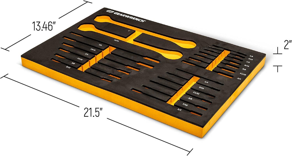 GEARWRENCH 21 Piece 72T SAE Standard & Stubby Ratcheting Wrench Set with EVA Foam Tray - 86526