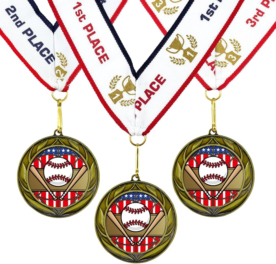 All Quality Baseball Softball Wreath Design Medal - 1st, 2nd, 3rd Place
