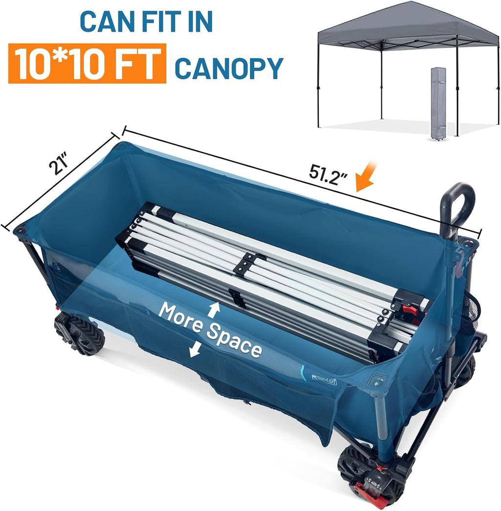 Timber Ridge 51.2' Extended Collapsible Wagon - Heavy-Duty Utility Cart with All-Terrain Wheels, Brakes & Cargo Net, 400L Capacity for Camping, Sports & Shopping, Blue