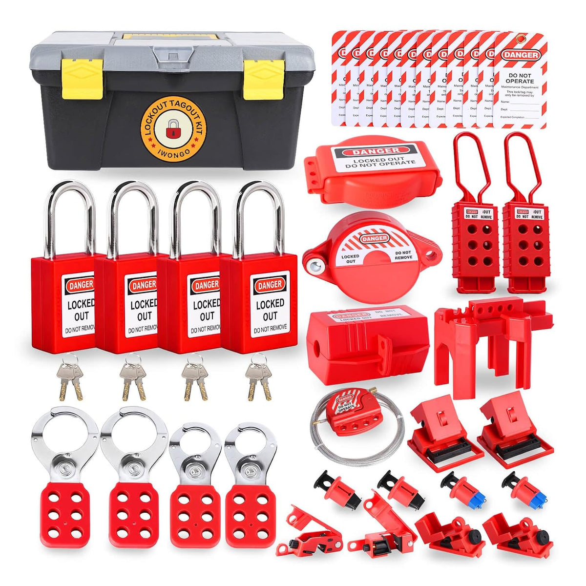 50 PCS Lockout Tagout Kit, OSHA Compliant Electrical Loto Kit, Safety Padlocks, Circuit Breaker Lockouts, Valve Lock, Hasp & Loto Tags, Industrial Safety Electrical & Mechanical