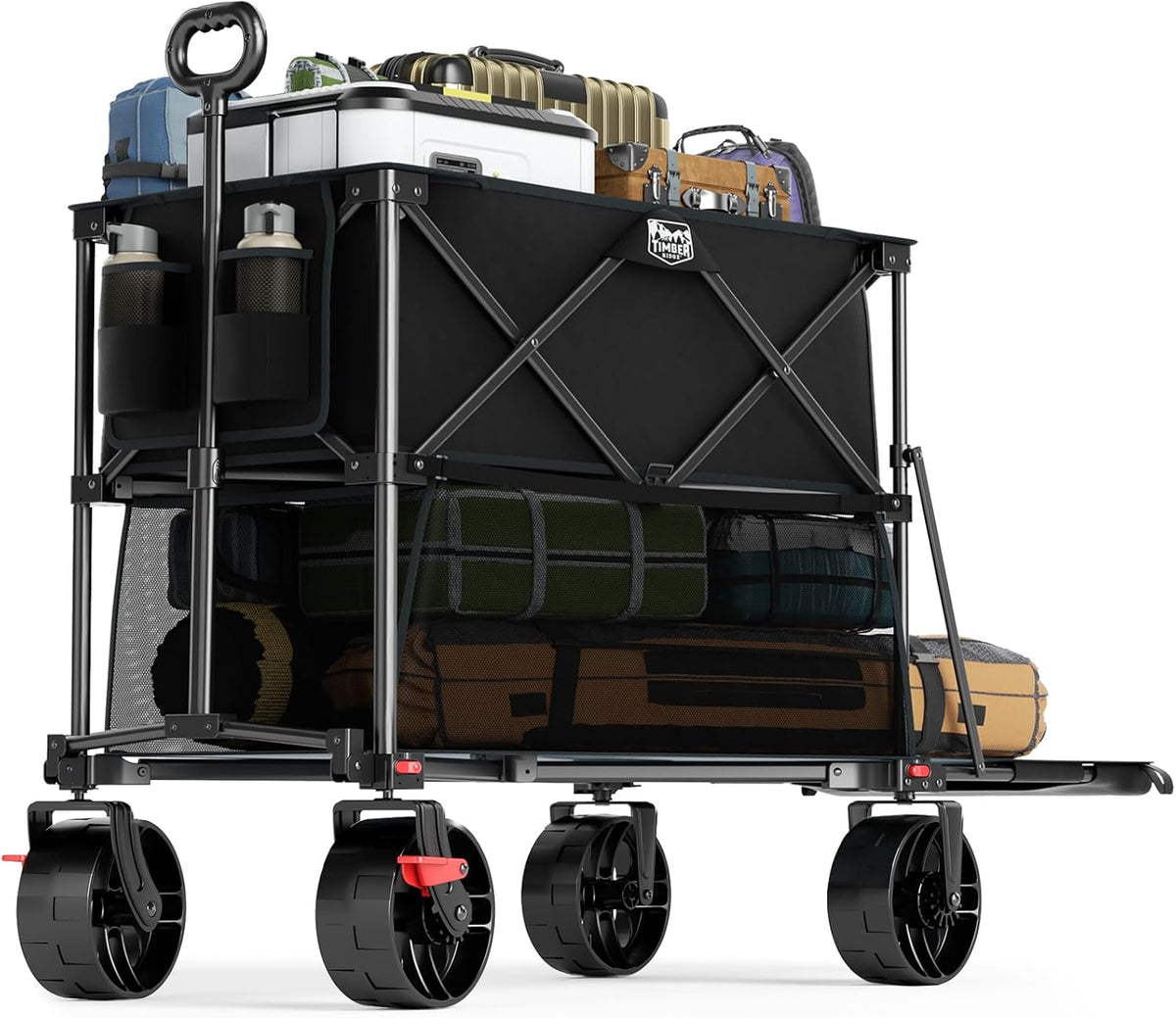 TIMBER RIDGE 400L Large Capacity Folding Double Decker Wagon with Brakes, 54' Extra Long Extender Wagon Cart, 450lbs Heavy Duty Collapsible Cart, All-Terrain Big Wheels for Camping, Sports, Shopping