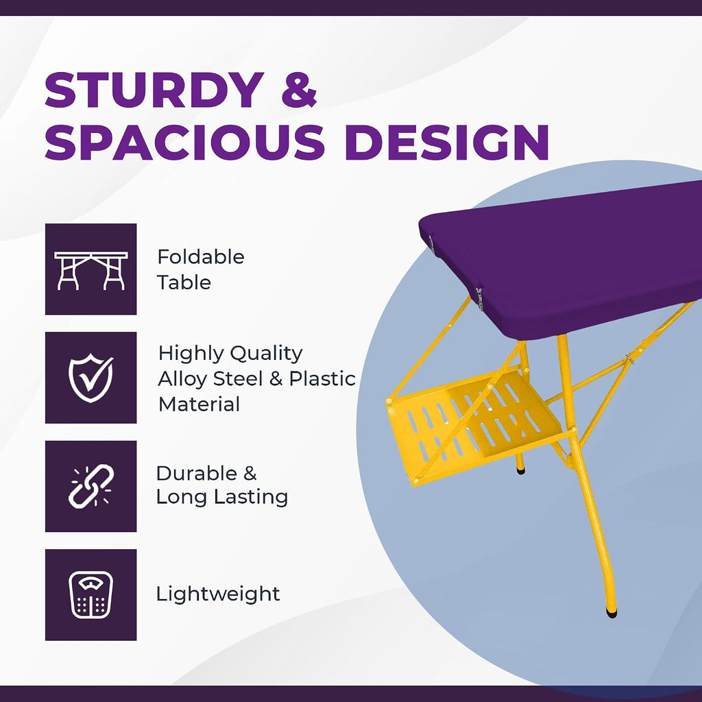 Creative Outdoor Folding Table and Chairs, 6 Ft, Built-in Wheels, Portable Durable Plastic (Purple & Yellow)
