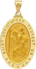 14k Yellow Gold and White Gold Polished Saint Christopher Oval Pendant Medals for Men and Boys
