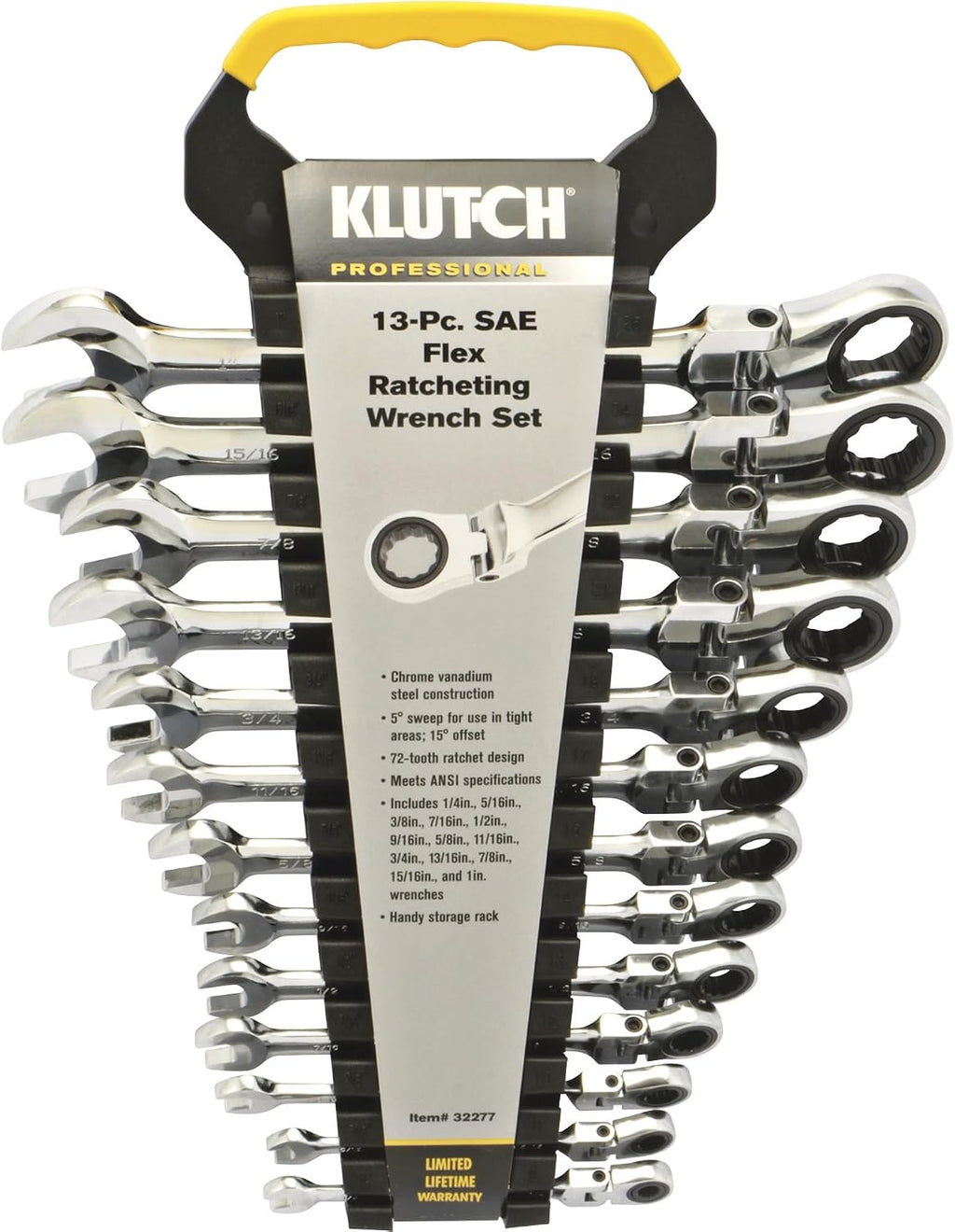 Klutch Flex Ratchet Wrench Set - 13-Pc SAE, 1/4in.-1in.