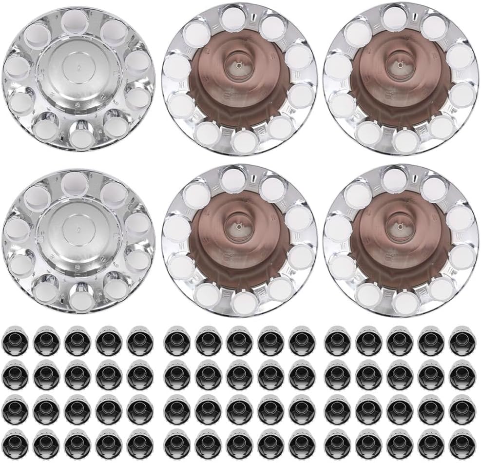 DOTCOM Wheel Hub Cover Kit Front & Rear Axle Cover 33mm Lug, Fit Semi Truck with 20', 22.5' and 24.5' hub piloted Wheels,11.25' Bolt Circle Wheels Silver