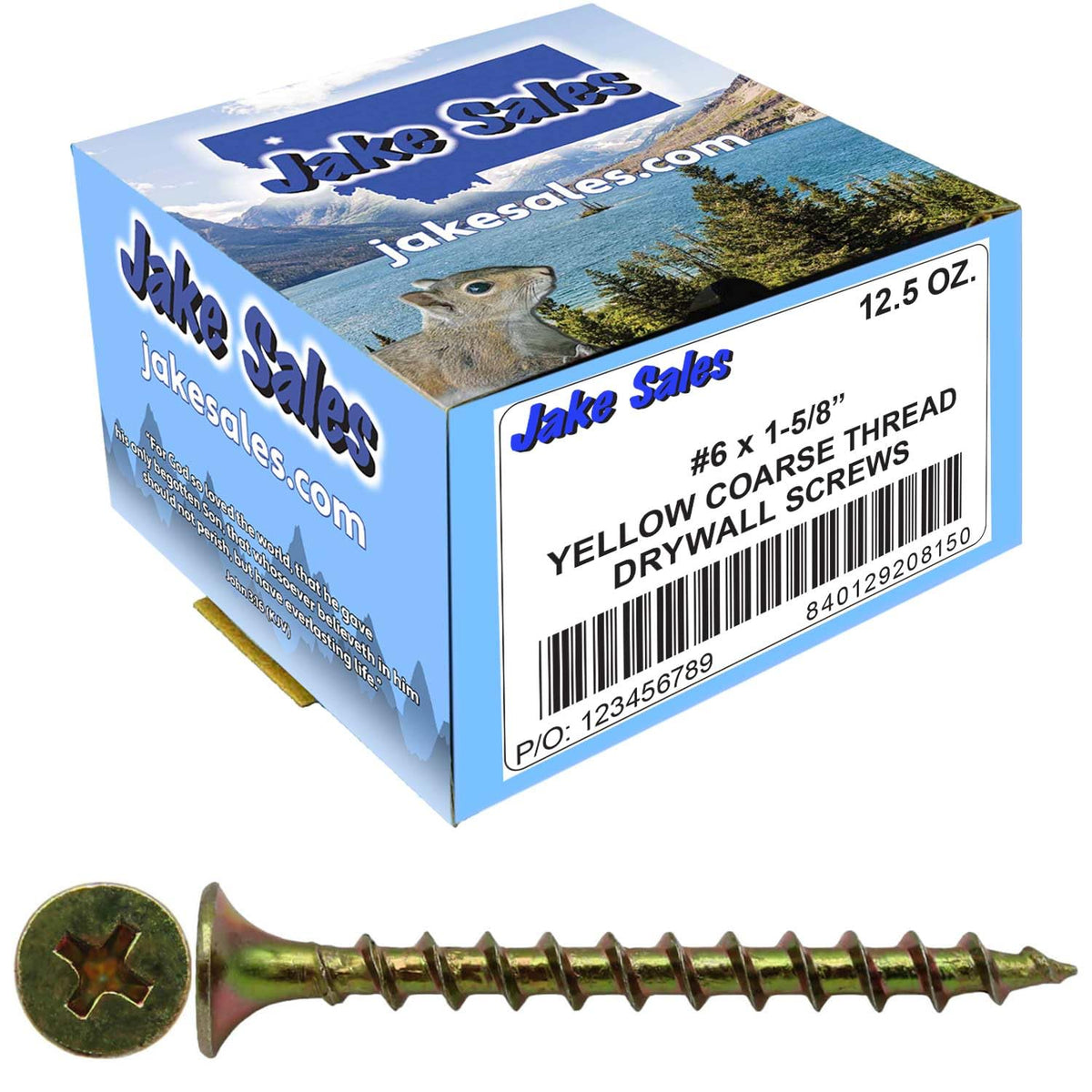 #6 x 1-5/8' Yellow ZINC COARSE Thread Drywall, Gypsum Board, Sheet Rock, Plasterboard Screws. - CASE Qty 42 Boxes - 7,182 Screws