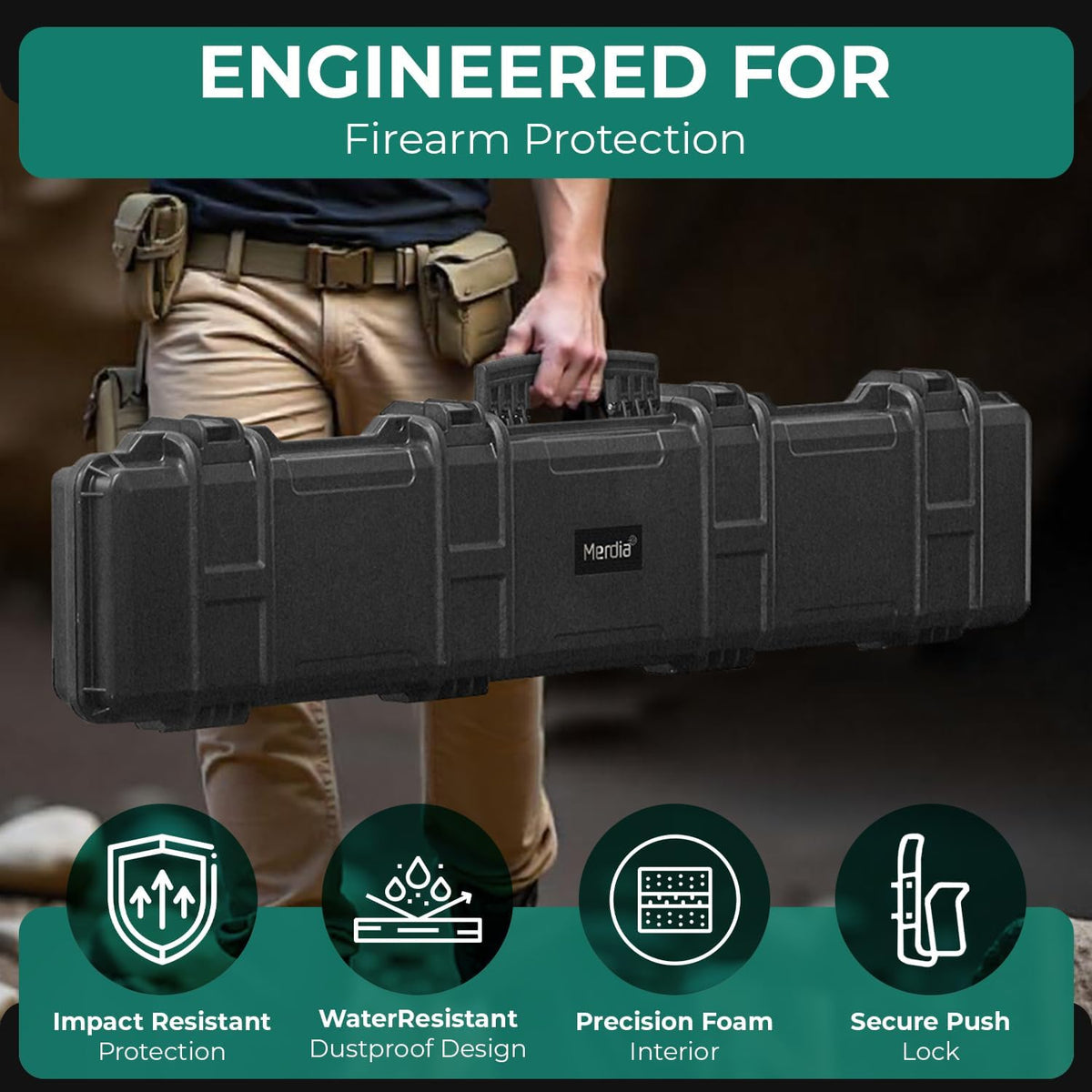 Merdia Gun Case Precision Hard Locking Rifle Cases Ultra Protective Case Intensive Convoluted Foam Shot Gun Case | AR Accessories | Rifle Bag | Hard Gun Cases for Rifles | Shotgun Case