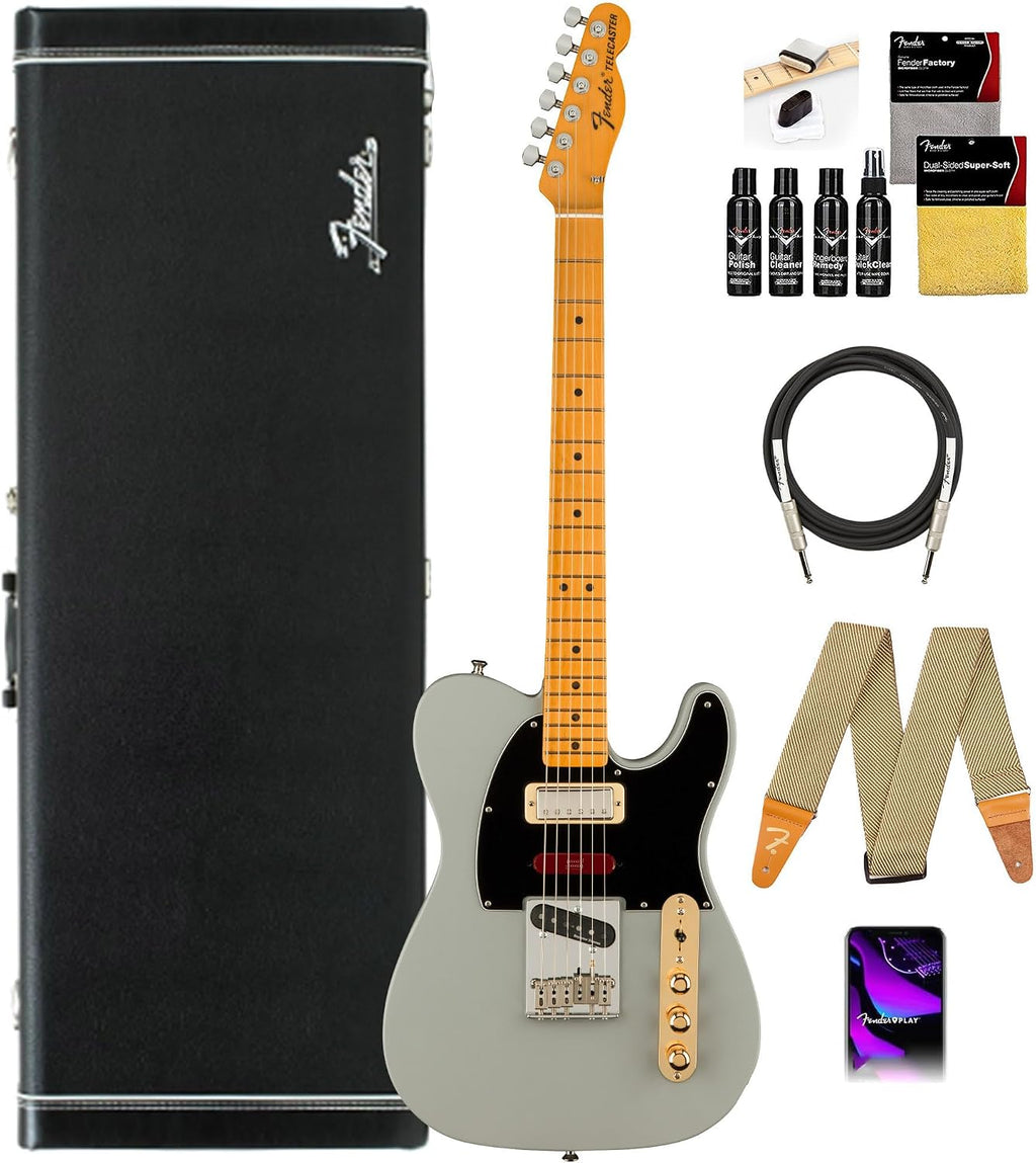 Fender Brent Mason Telecaster - Primer Gray Bundle with Deluxe Black Hard Case, Cable, Strap and Guitar Cleaning Kit