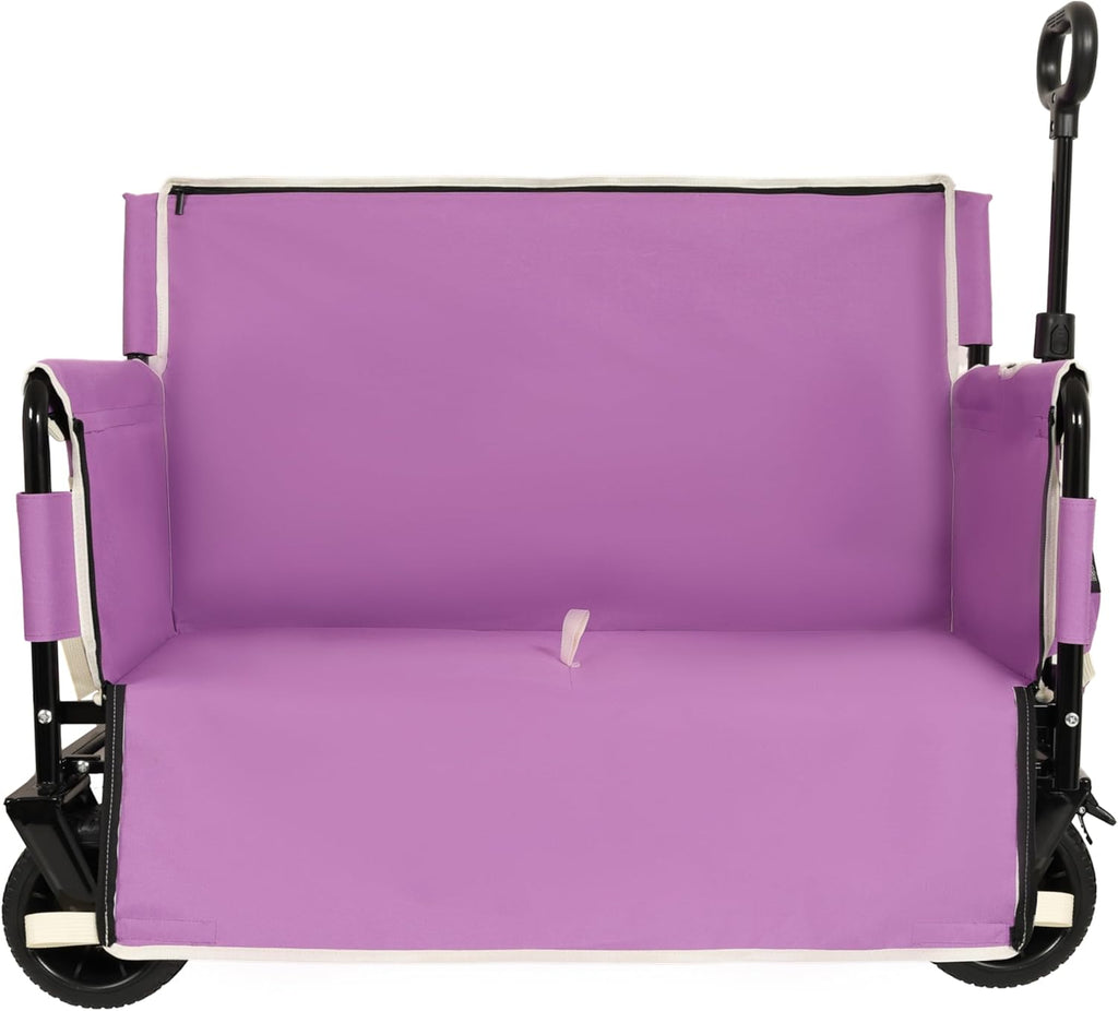 3-in-1 Convertible Folding Wagon Cart with Bench Seat & 180L Storage - 500lbs Heavy-Duty All-Terrain Wagon for Camping, Beach, Sports & Garden Use (Purple)