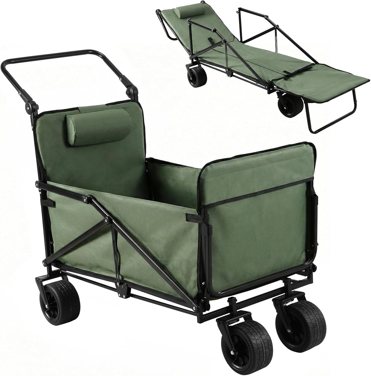 Generic 2-in-1 Wagons Carts Foldable 440lbs Capacity Folding Chair Cart with All-Terrain Wheels Beach Wagon for Sports Garden Camping