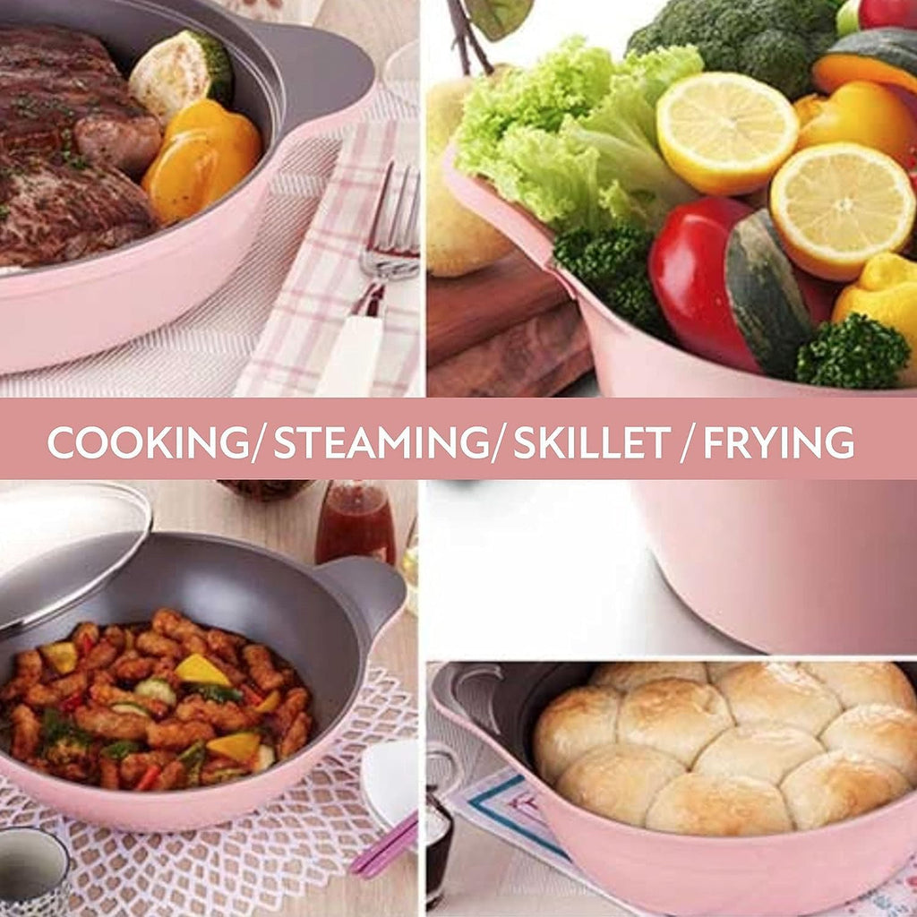 Neoflam Eela 8-Piece Pink Ceramic Nonstick Chef Cookware with Glass Lid, Kitchen Pot and Pan Cooking Set, Ceramic Coating, Easy to Clean, Great Gift for Kitchen, Made in Korea
