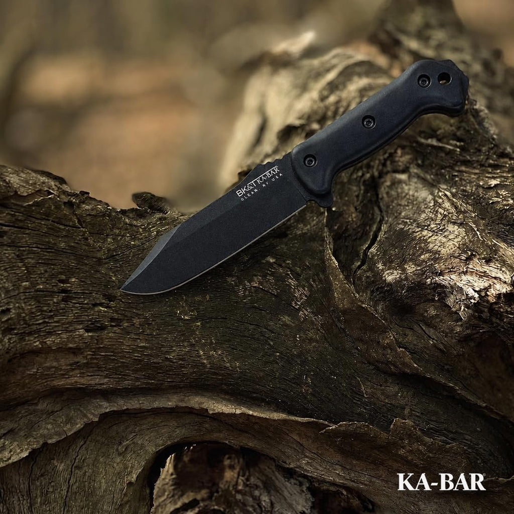 KA-BAR BK7 Becker Combat Utility Fixed Blade Knife 7' Clip Point 1095 Cro-Van Black Powder Coat Blade Zytel Handle Black