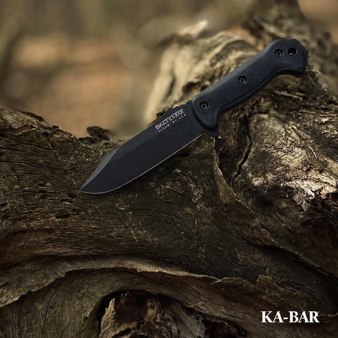 KA-BAR BK7 Becker Combat Utility Fixed Blade Knife 7' Clip Point 1095 Cro-Van Black Powder Coat Blade Zytel Handle Black