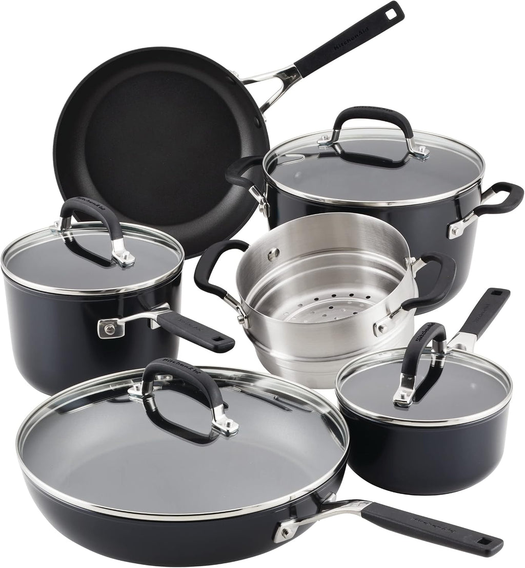 KitchenAid Hard Anodized Nonstick Cookware/Pots and Pans Set, 10 Piece - Matte Black