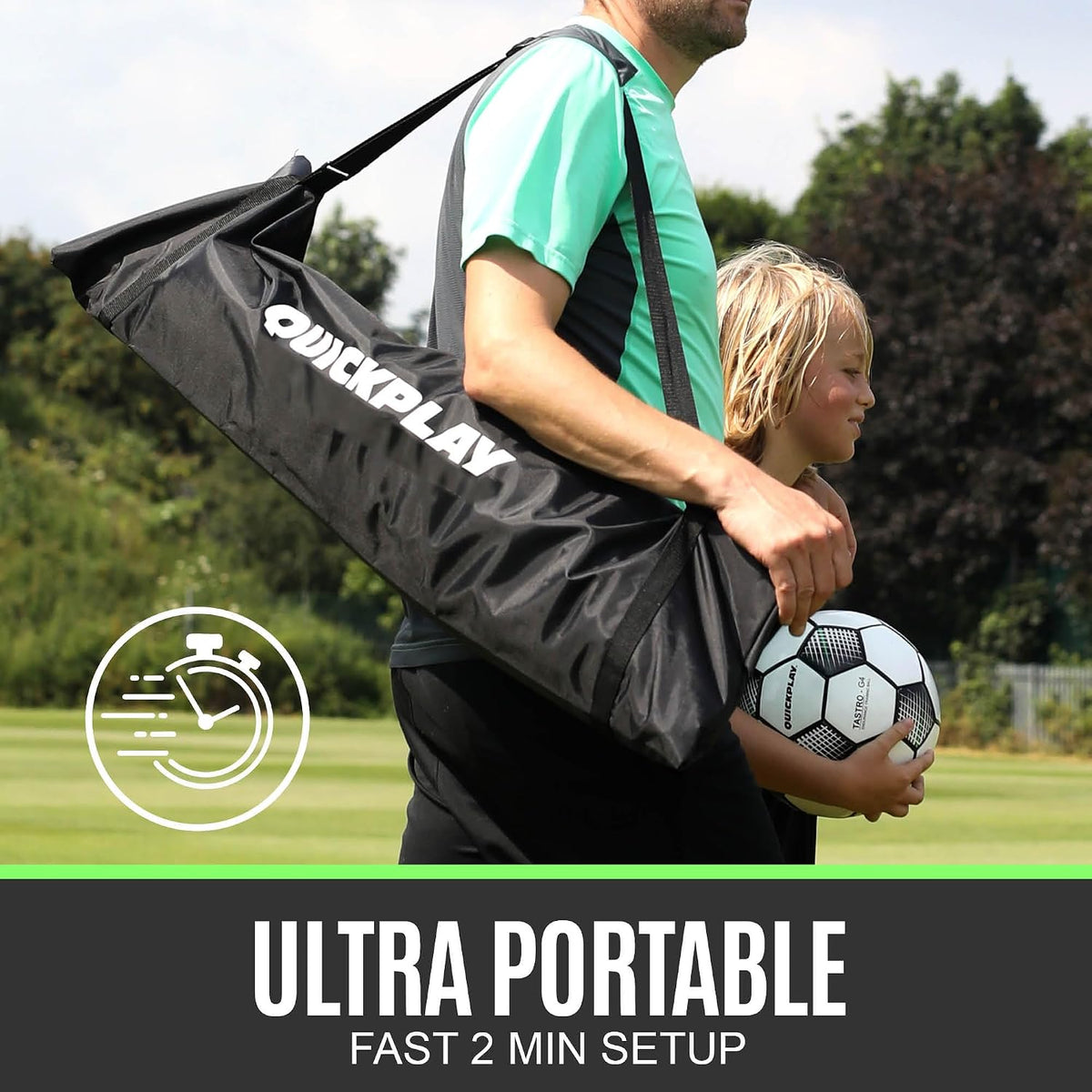 QuickPlay Kickster Elite Portable Soccer Goals - Ultra Fast Setup Weighted Training Goals for Backyard, Turf & Indoor Use - Durable Soccer Nets for Home & Team Practice