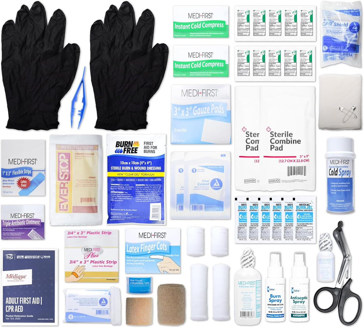 MFASCO Restaurant First Aid Kit - 2 Shelf Metal Cabinet, OSHA 2021 Class A - Catering, Food Service Areas, Food Trucks - Metal First Aid Cabinet Wall Mount for Businesses - Burn Care & Blue Bandages