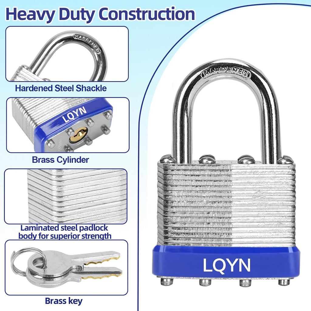 Padlocks with Same Key, LQYN 100 Pcs Laminated Keyed Padlock (1-9/16', 40mm), Keyed Alike Locks, Normal Shackle, for Storage Locker, Hasp Latch, Toolbox, Sheds